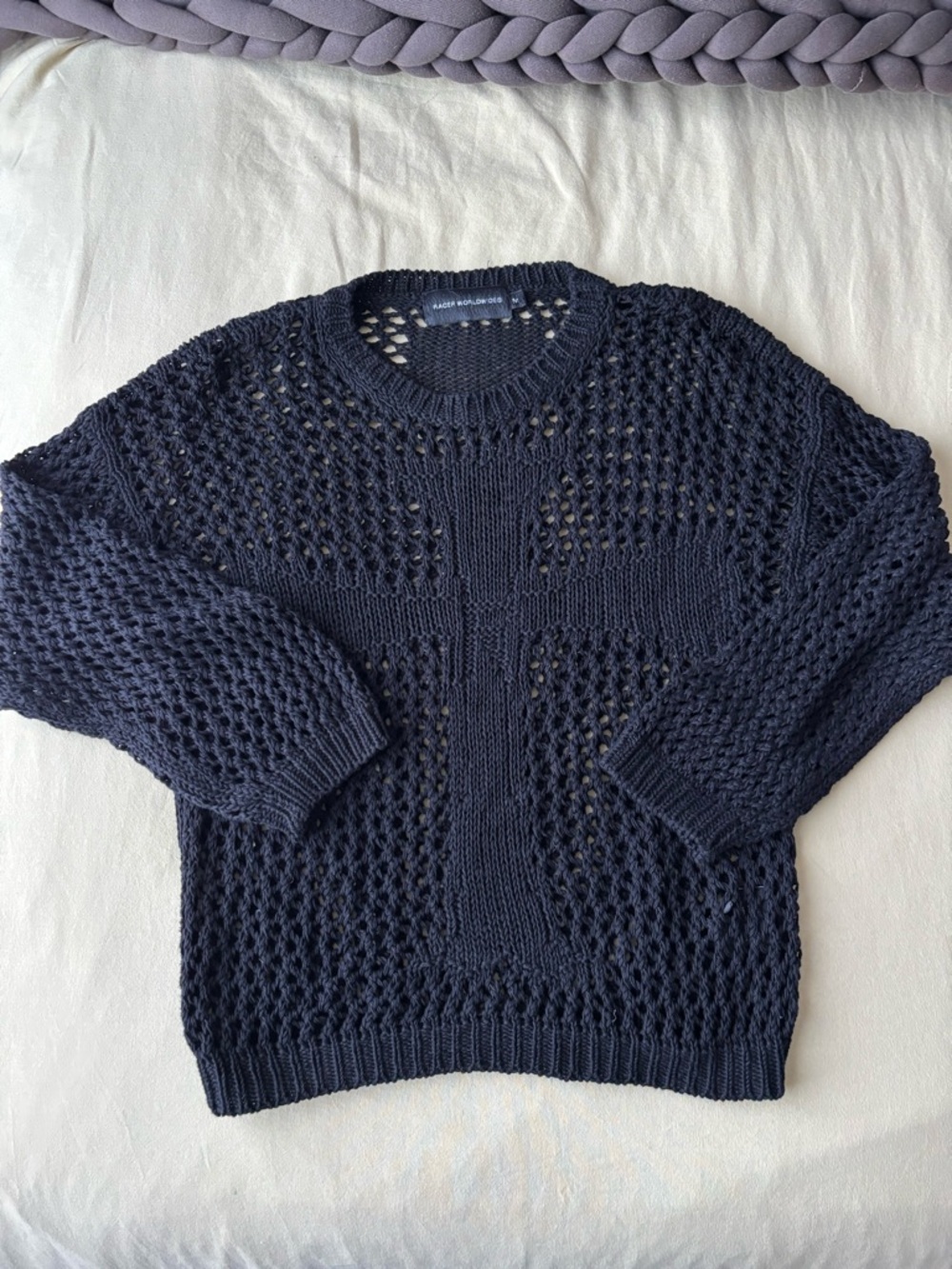 Racer Worldwide Black Open-Knit Cross Sweater